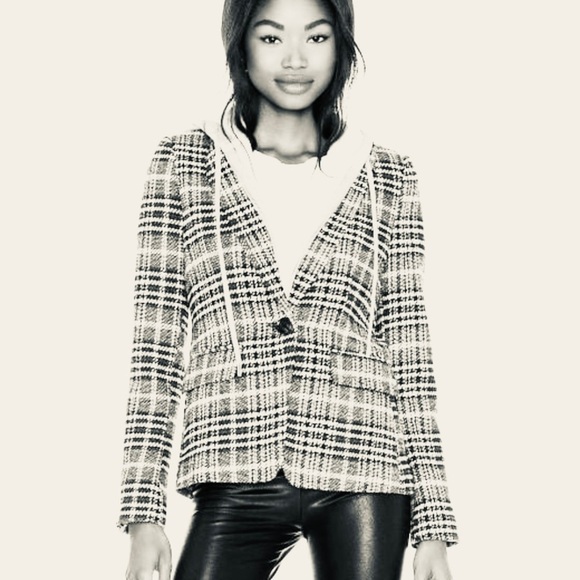 CENTRAL PARK WEST Plaid Blazer with Detachable drawstring hood, brown an… - Picture 6 of 7